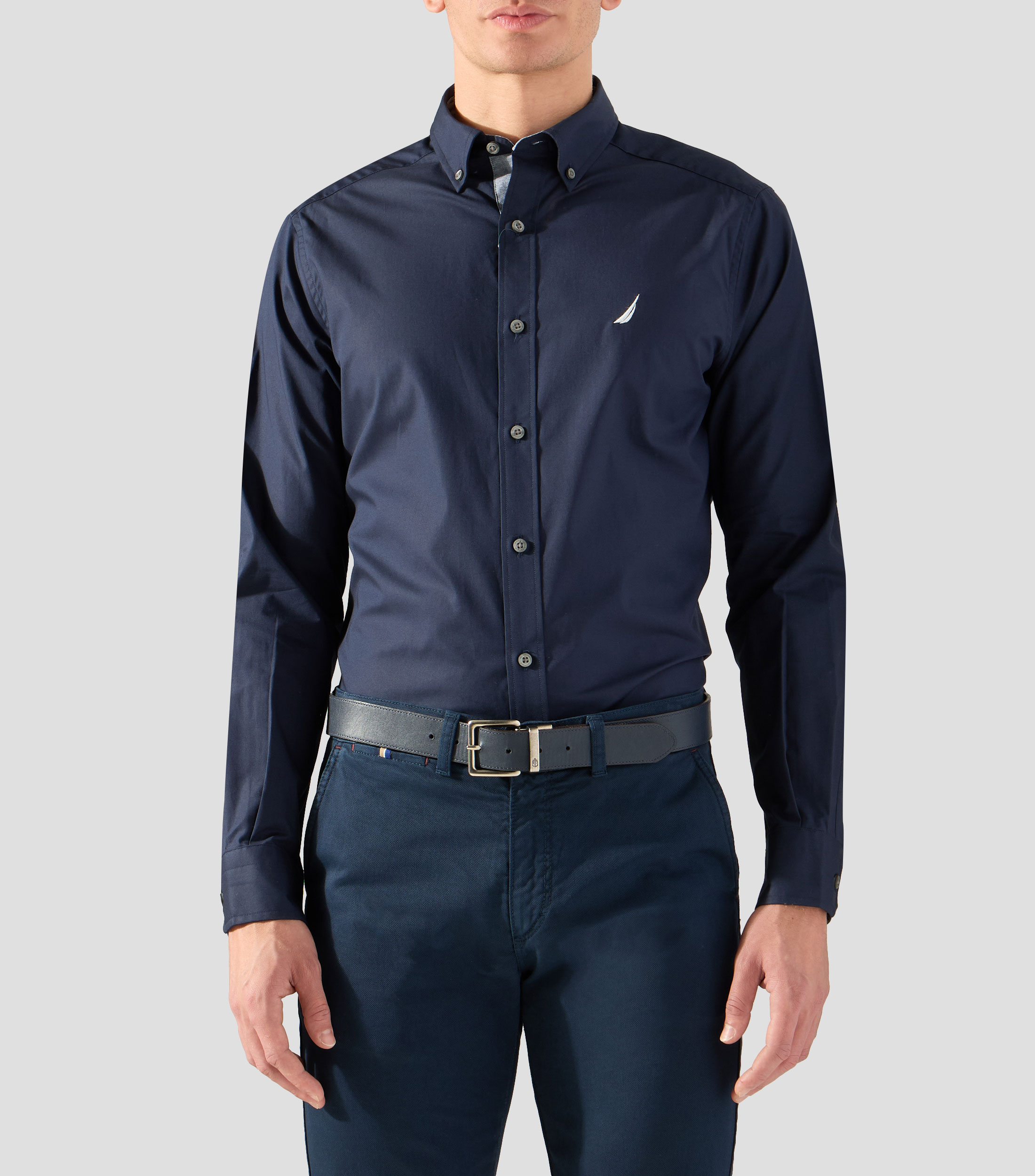 Camisa lisa con manga larga Hombre